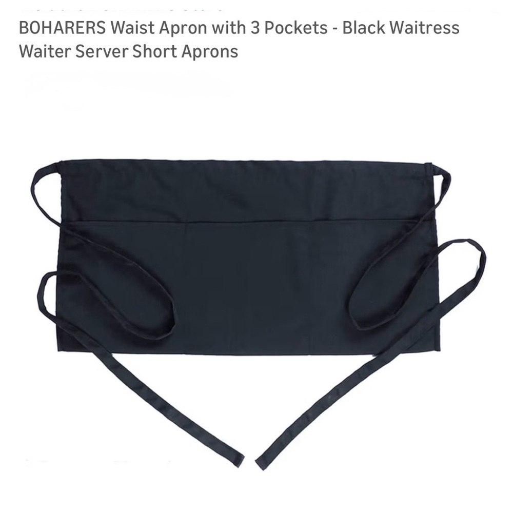 2 Black Waist Server Aprons with Pockets